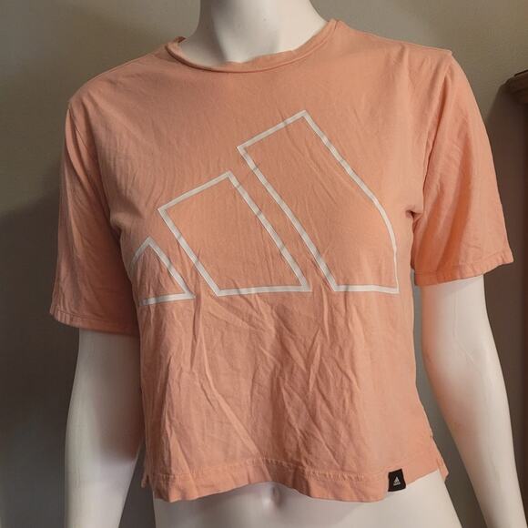 Adidas Pink Cropped Workout T-Shirt Size Small Gym Yoga Athleisure Logo Active - Picture 1 of 10